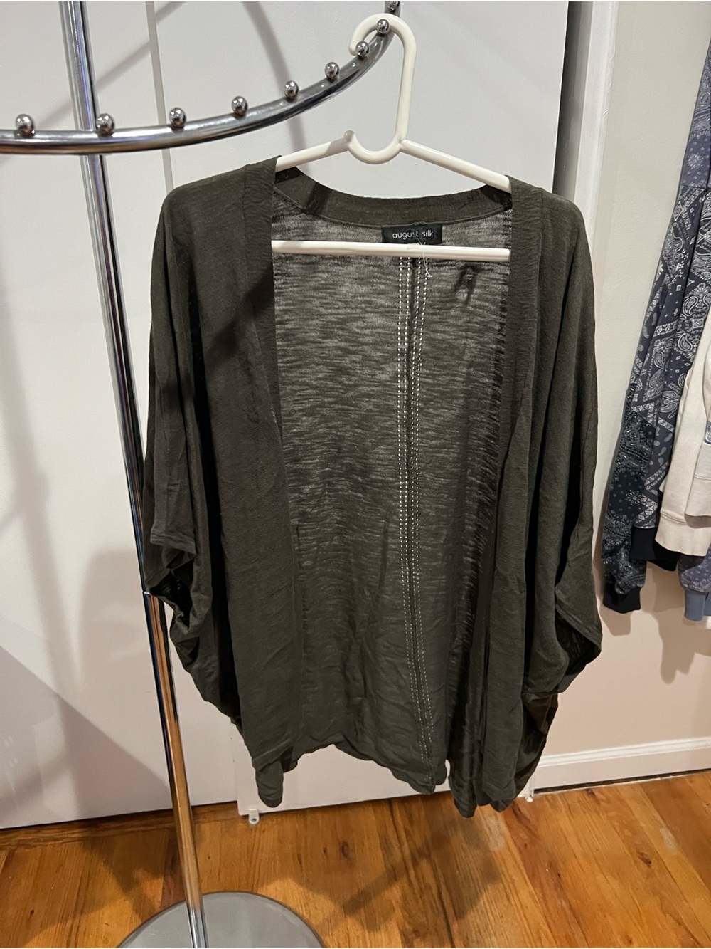 august silk Olive Green Open-Front Draped Cardigan